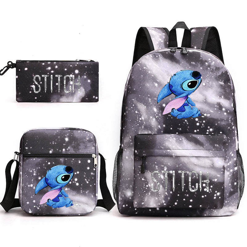 Star Stitch Pencil Black Three-piece Set Backpacks