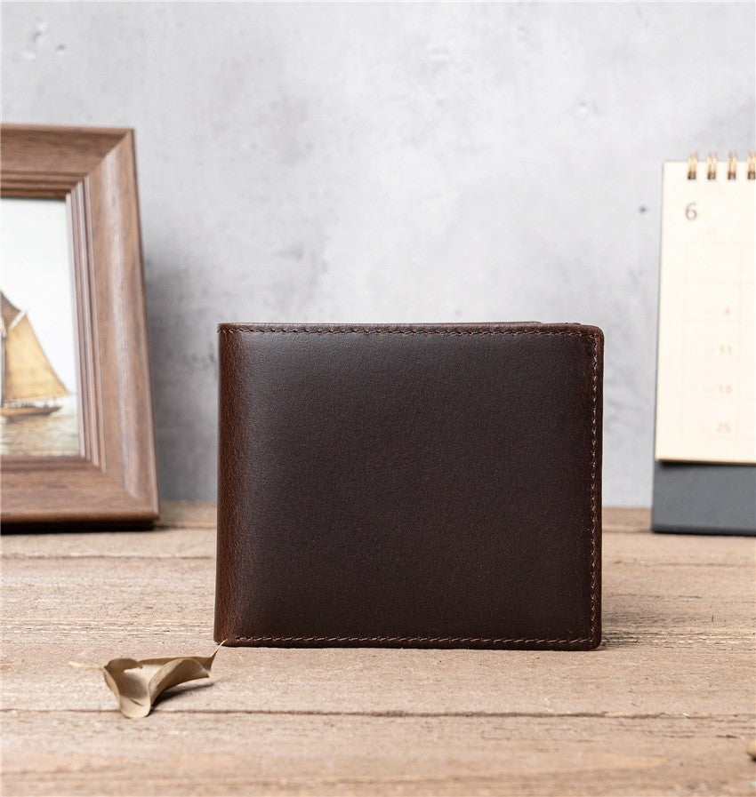 Men's Retro Crazy Horse Leather Genuine Laser Men's Wallets