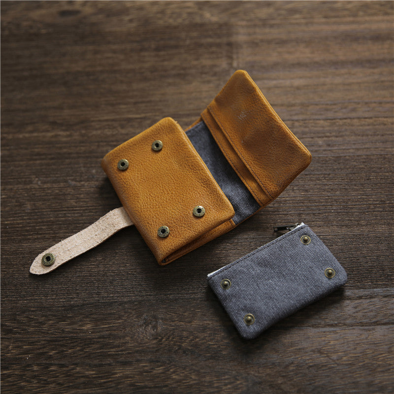 Men's Handmade Short Genuine Leather Trifold First Men's Wallet