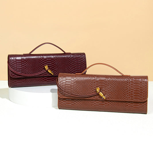 Crocodile Pattern Snake Clutch File Horizontal Crossbody Bags