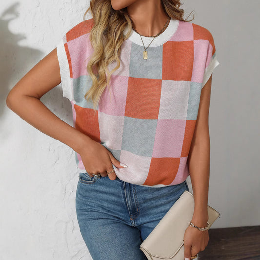 Hat Sleeve Color Block Round Neck Sweaters