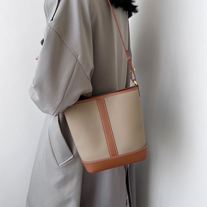 Women's Exquisite Genuine Leather Commuter First Layer Bucket Bags
