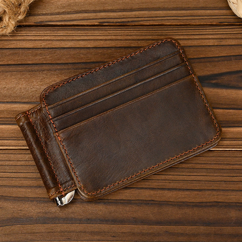 Men's Clip Genuine Leather Retro Clamp First Layer Men's Wallet