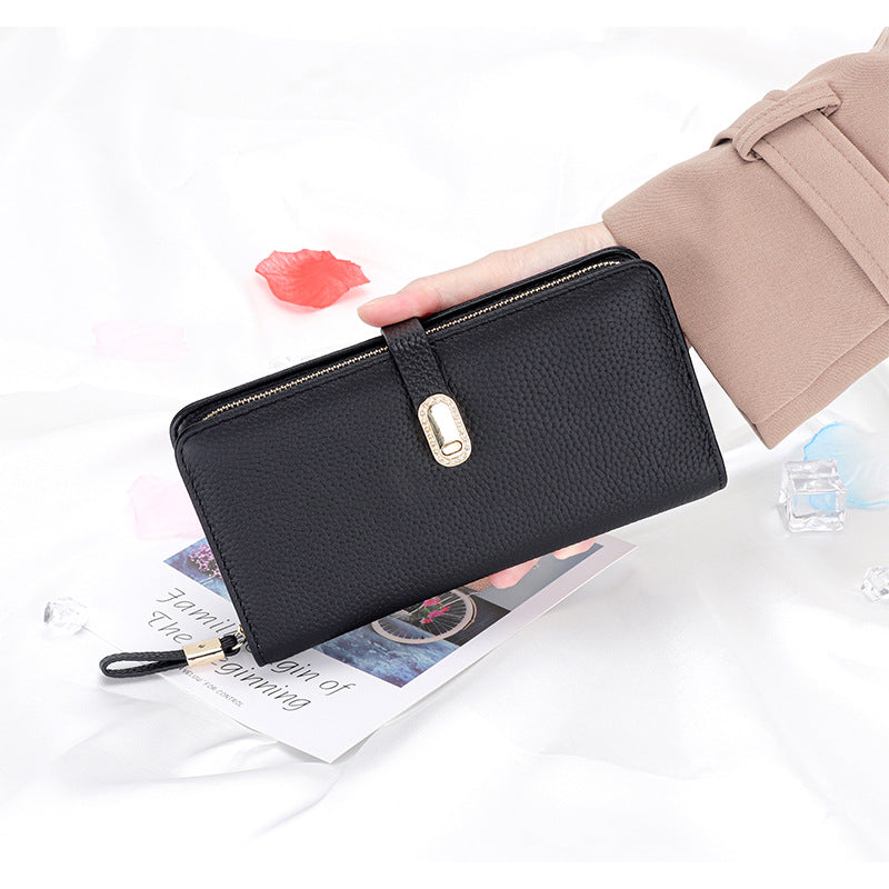 First Layer Cowhide Long Large Pattern Zipper Ladies Wallet