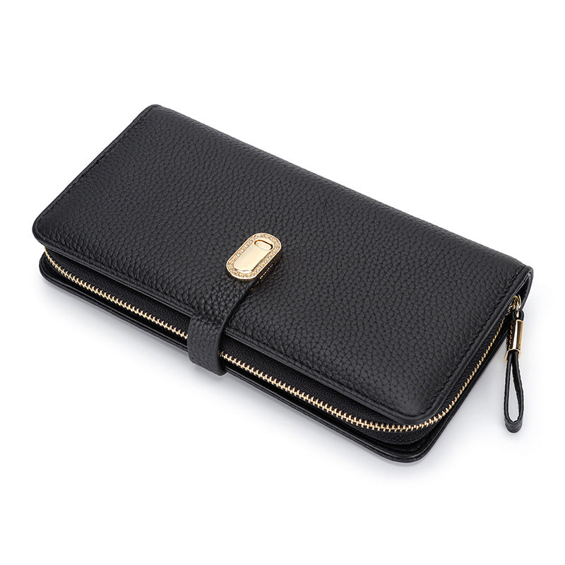 First Layer Cowhide Long Large Pattern Zipper Ladies Wallet