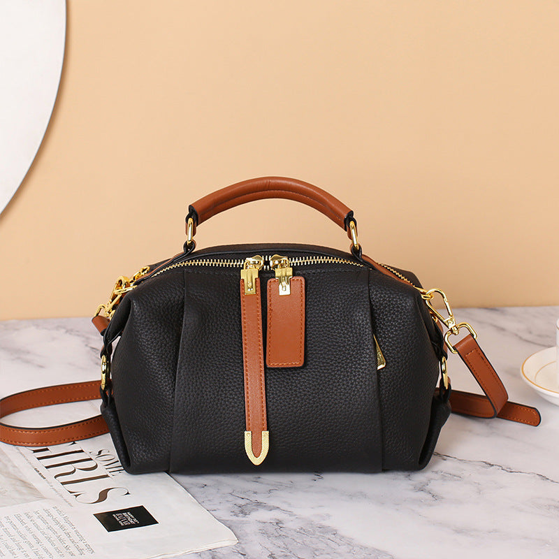 Women's Genuine Leather First Layer Contrast Color Handbags