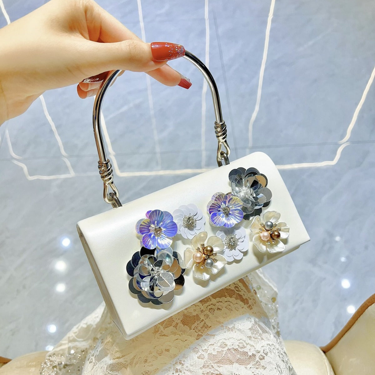 Classic Style Fashion Sequined Flower Banquet Bucket Bags