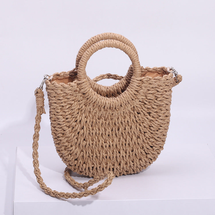 Women's Simple Style Woven Semicircle Beach Hand-woven Vacation Female Women's Handbag