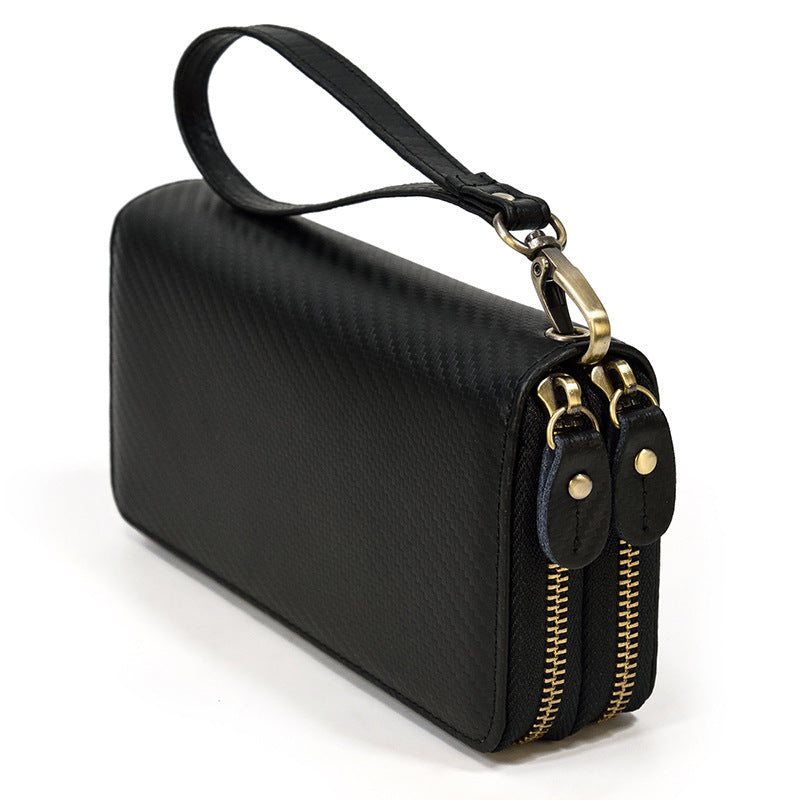 Men's Crazy Horse Leather Long Real Zipper Cowhide Men's Wallets