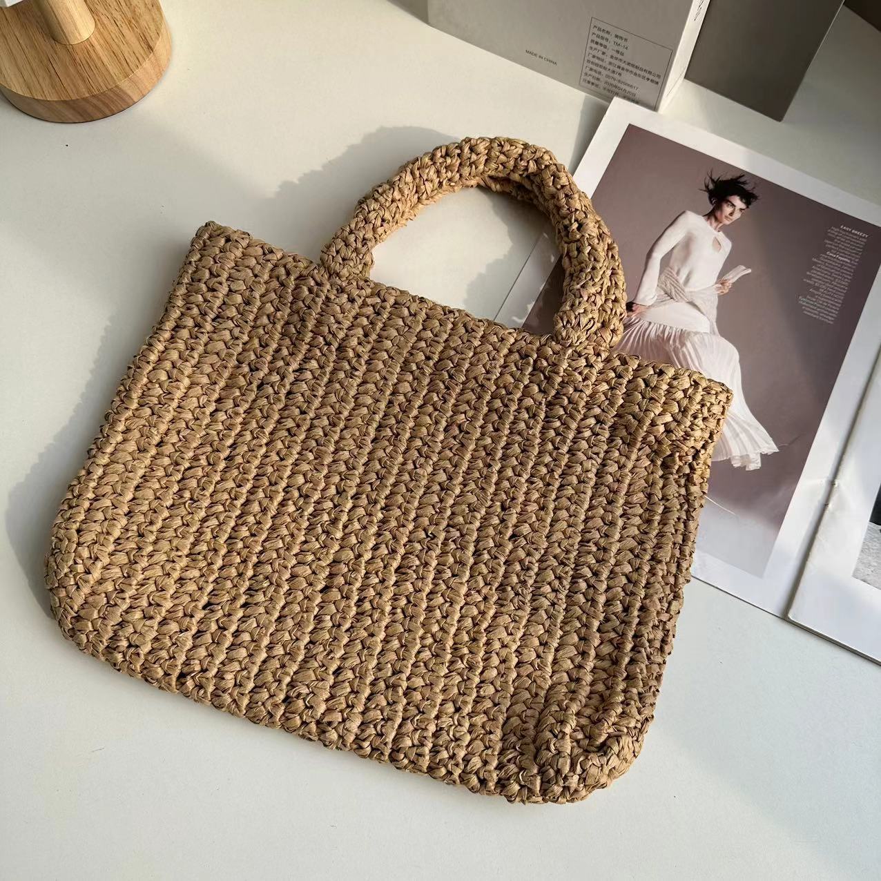 French Handmade Knitted Hand Portable Beach Handbags