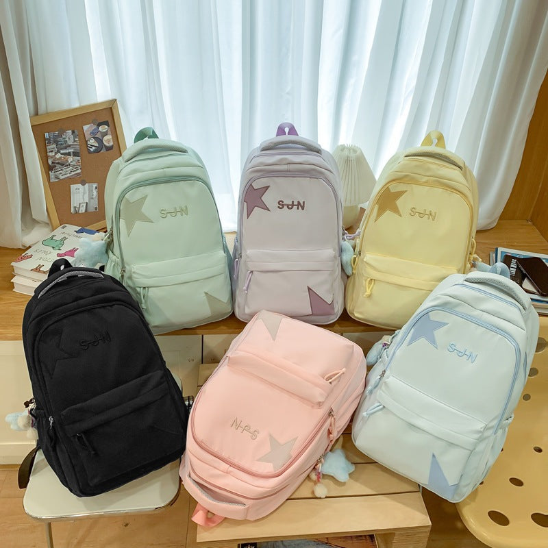 Women's Burden Reduction Big Korean Style Solid Color Middle School Students' Schoolbags