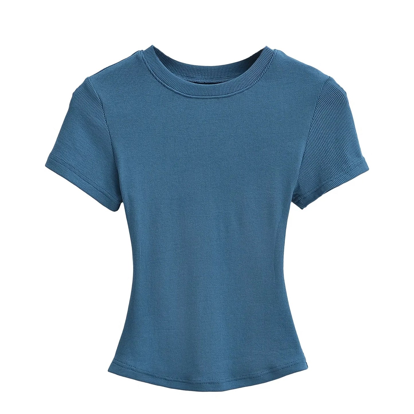 Women's Stretch Round Neck Thread T-shirt Summer High Waist Tight Blouses
