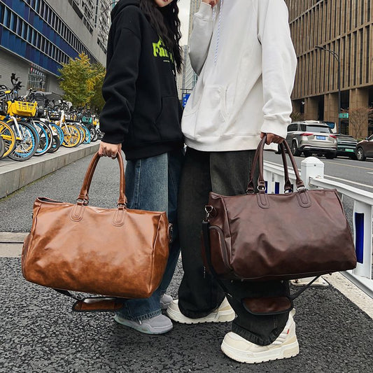Men's Solid Color Large Capacity Leather Collect Travel Bags