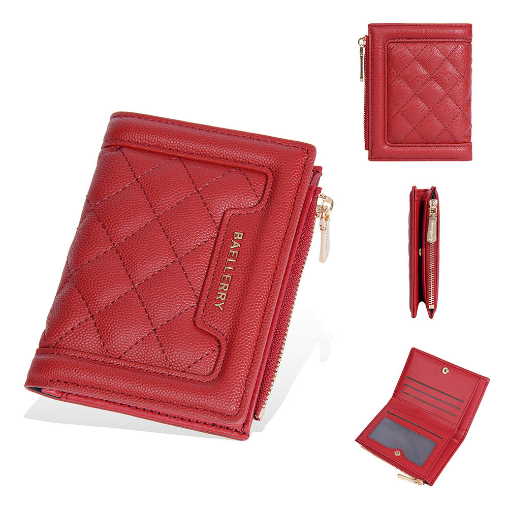 Women's Color Short Snap Button Zipper Edge Purses