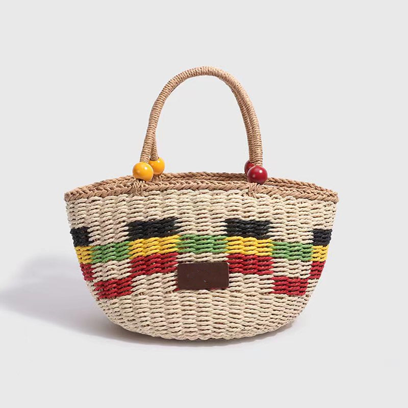 Basket Tassel Wooden Bead Decoration Cute Handbags