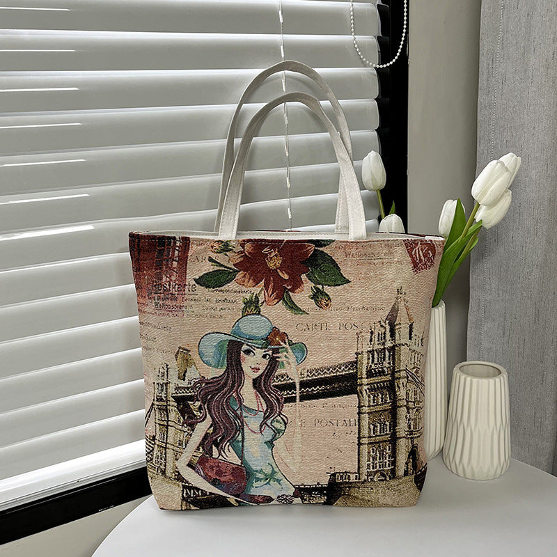 Women's Canvas Ethnic Style Beach Fashion Large Women's Shoulder Bag