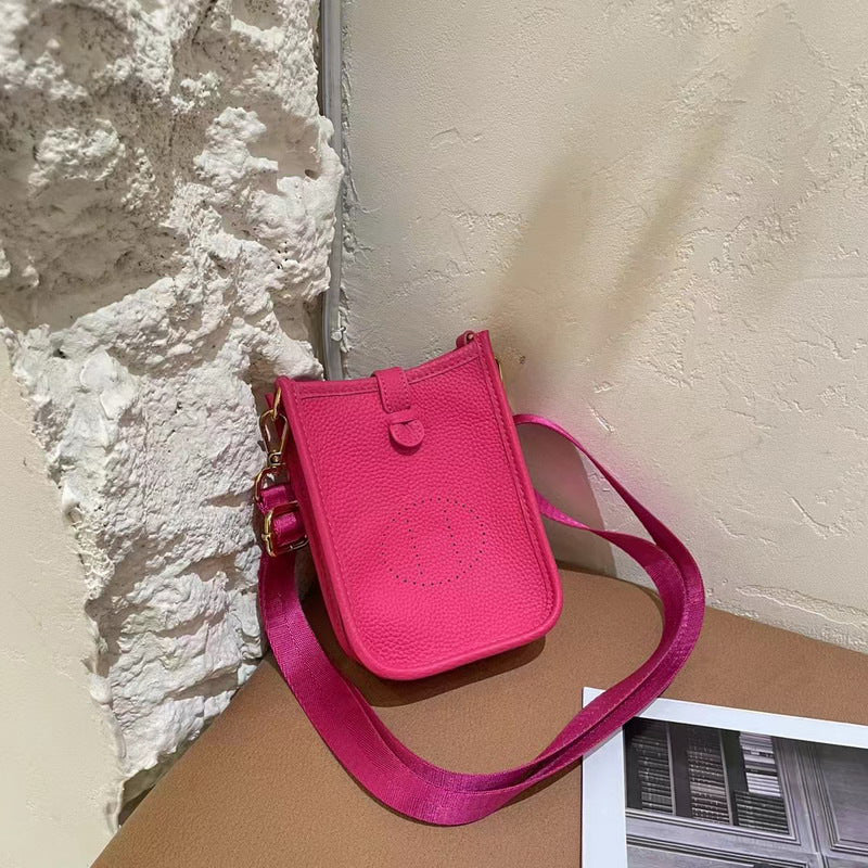 Layer Cowhide Lychee Pattern Unisex Leather Phone Bags