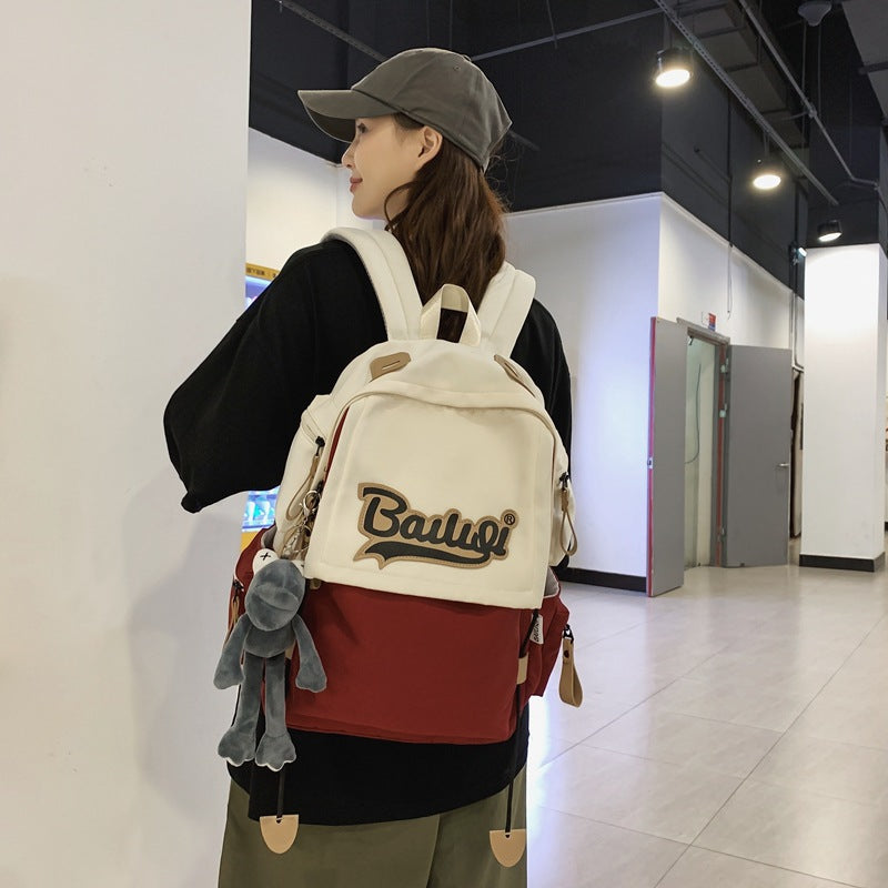 Men's Korean Contrast Color Trendy College Couple Backpacks