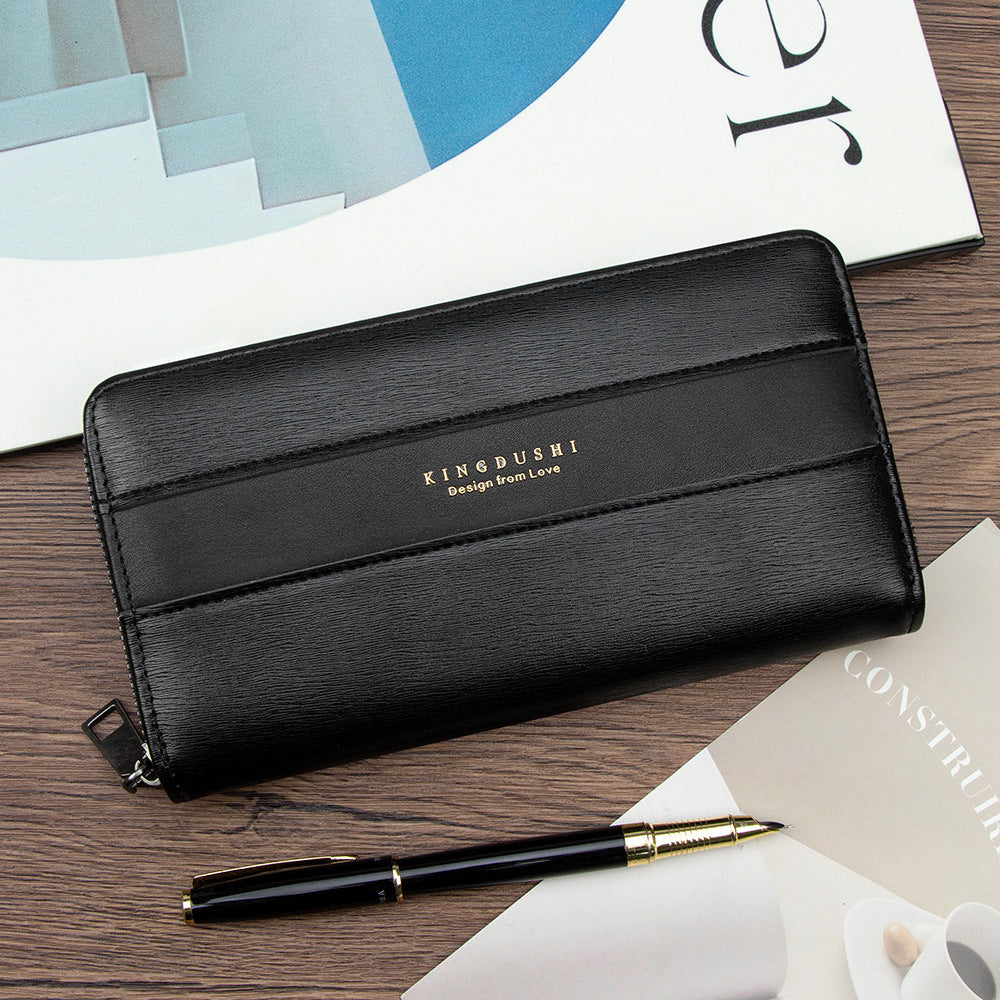 Men's Brushed Leather Pattern Long Clutch Large Capacity Change Wrist Strap Men's Wallet