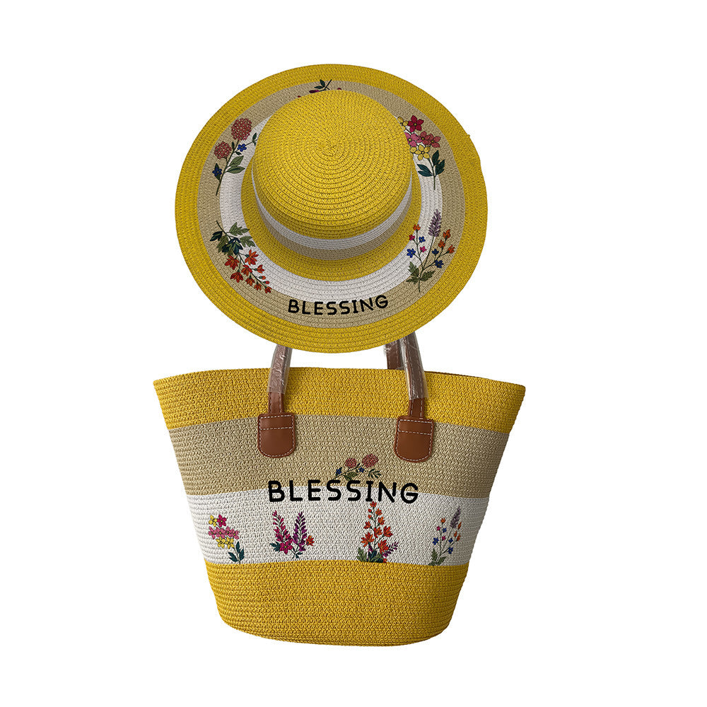 Women's Straw Woven Hat Fashion Yellow Suit Men's Handbags