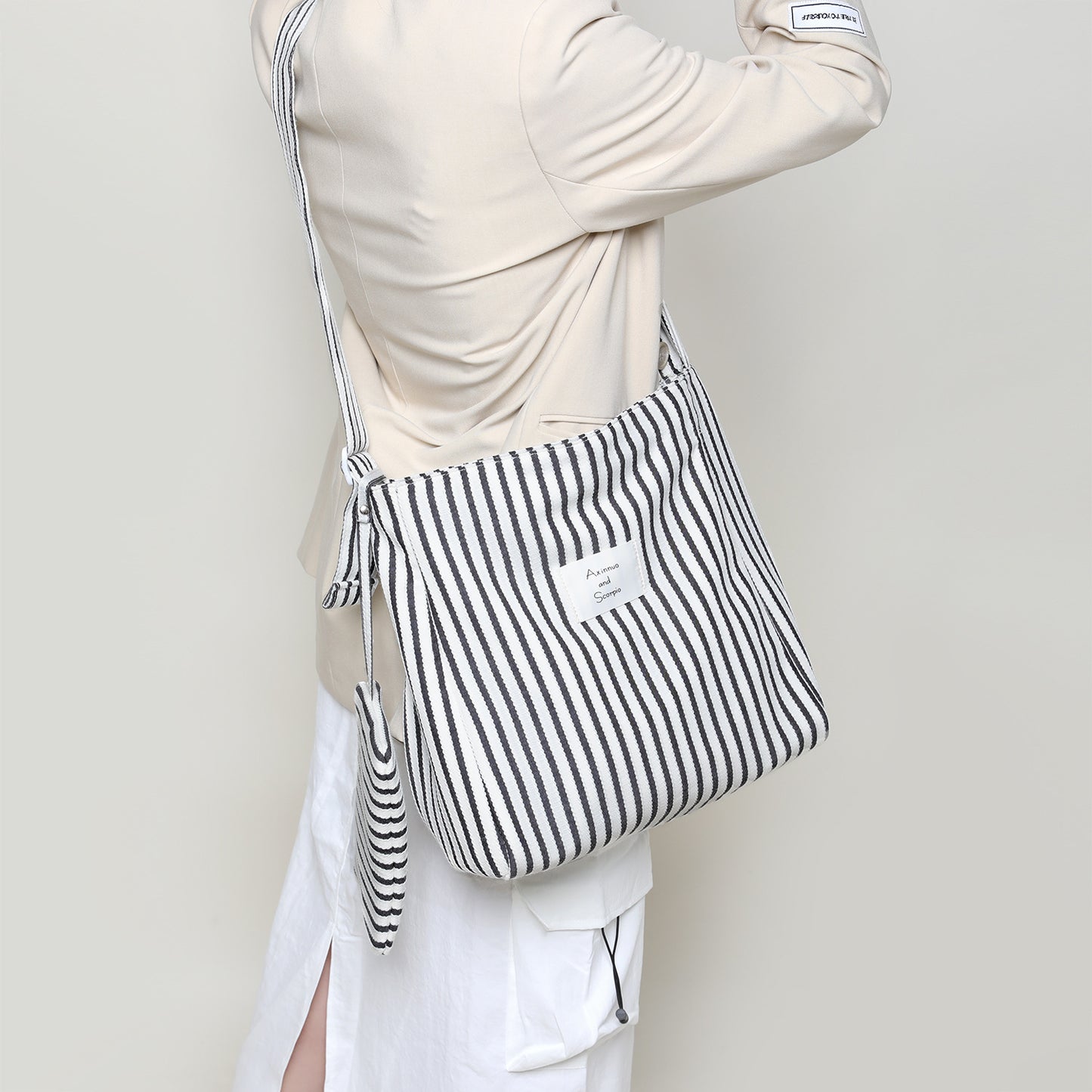 Korean Style Canvas Female Commuter Niche Striped Large Tote Bags