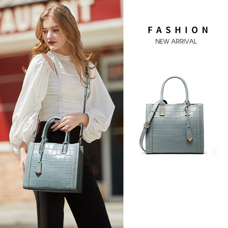 Women's First Layer Cowhide Crocodile Pattern Woven Women's Handbag