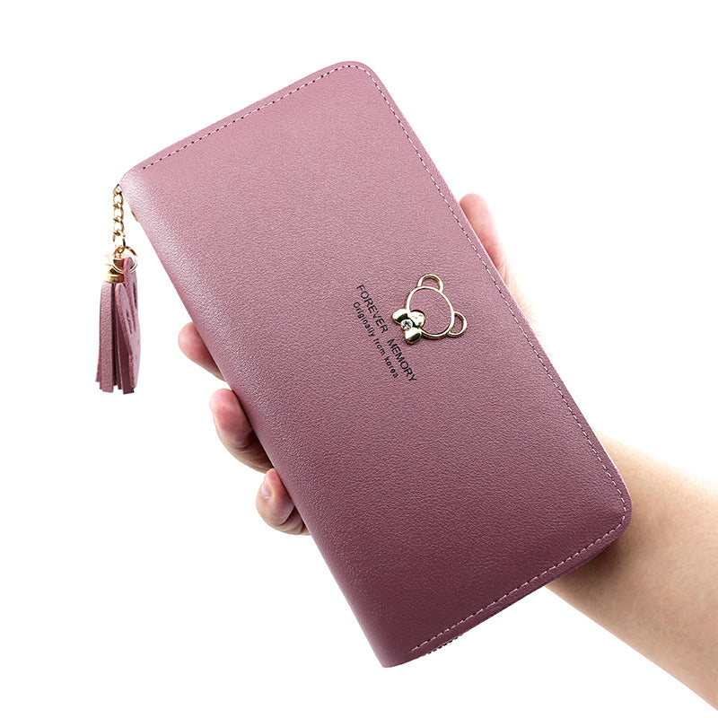 Women's Simple Bear Long Zipper Clutch Mobile Ladies Wallet