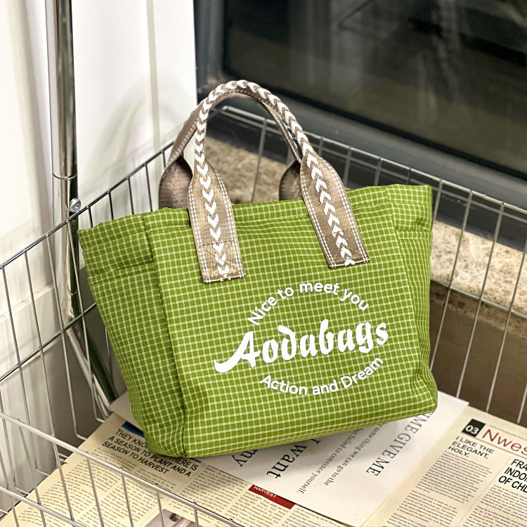 Niche Plaid Simple Letters Large Capacity Mummy Commuting Lunch Box Bags