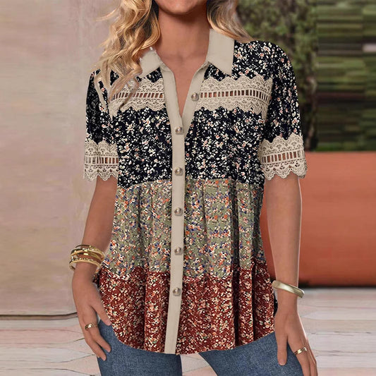 Women's Casual Shirt Collar Sleeve Regular Digital Blouses