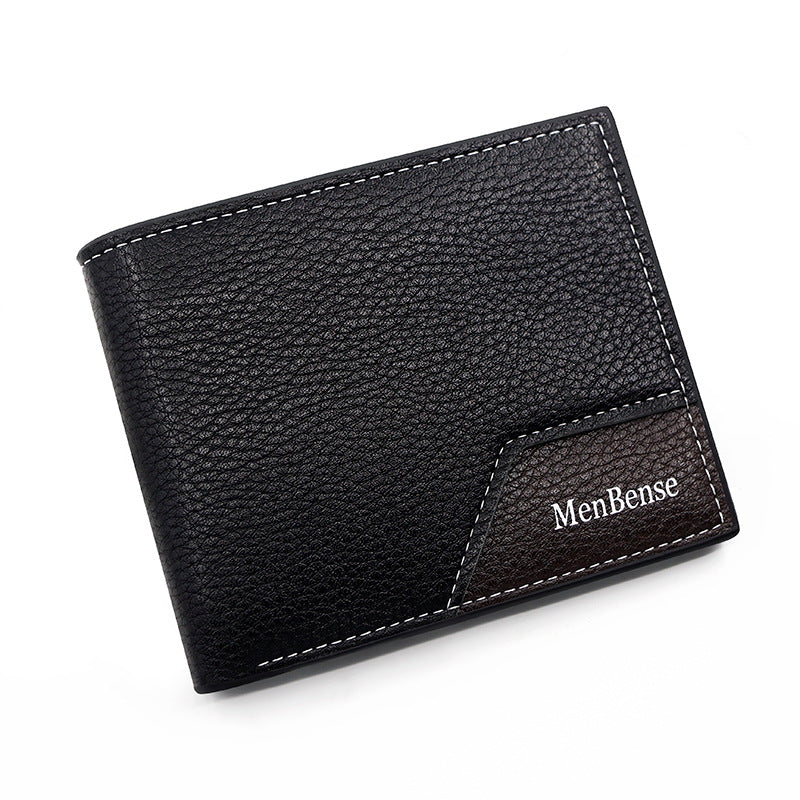 Men's Korean Style Short Lychee Pattern Stitching Large Capacity Men's Wallet