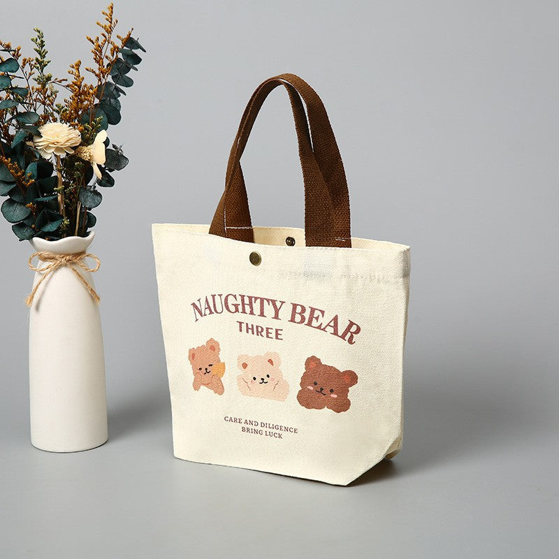 Women's Cute Bear Portable Canvas Mini Niche Hand Carrying Bags