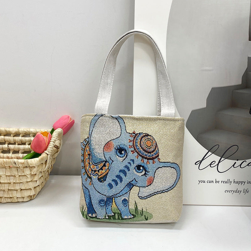 Women's Ethnic Style Elephant Embroidery Woven Flower One Women's Shoulder Bag