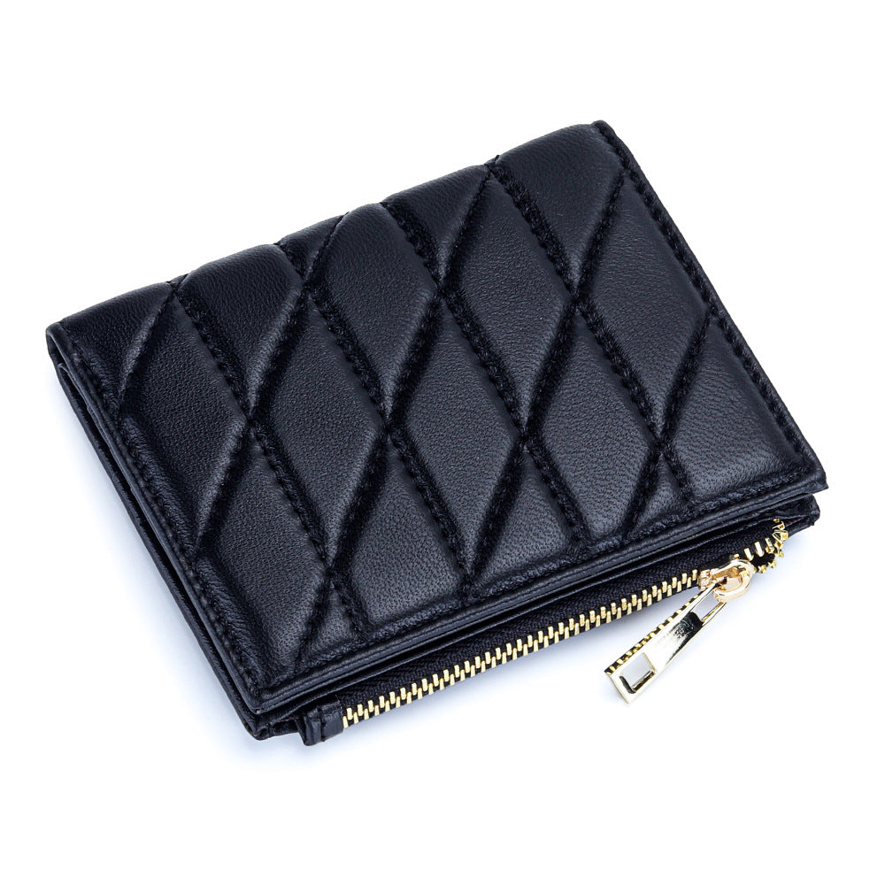 Women's Sheepskin Multiple Slots Fold Genuine Leather Ladies Wallet
