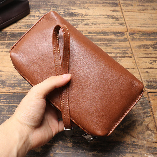 Men's Genuine Leather Clutch Soft Zip Long First Bags