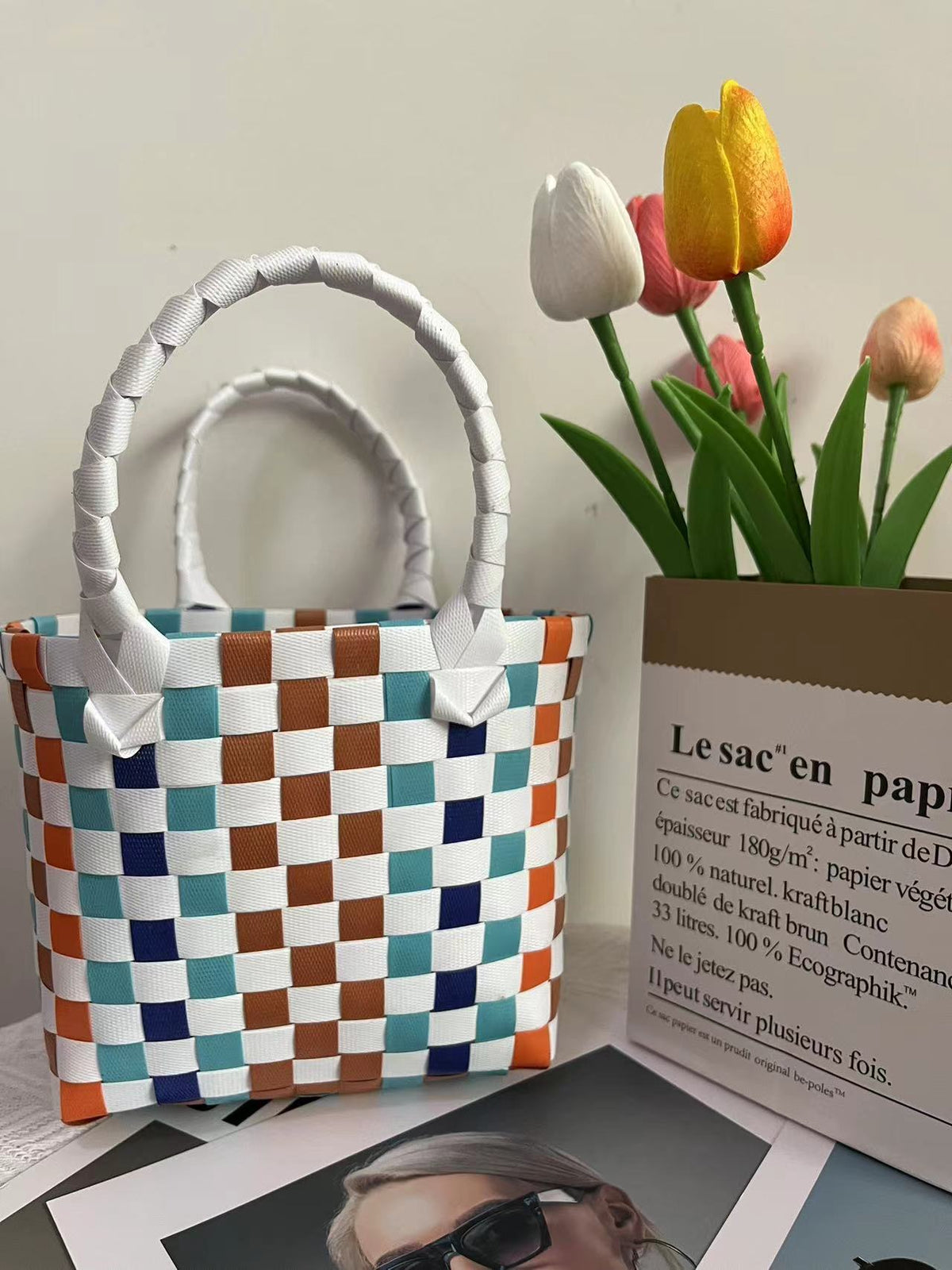 Basket Niche Color Plaid Hand Gift Small Square Bags