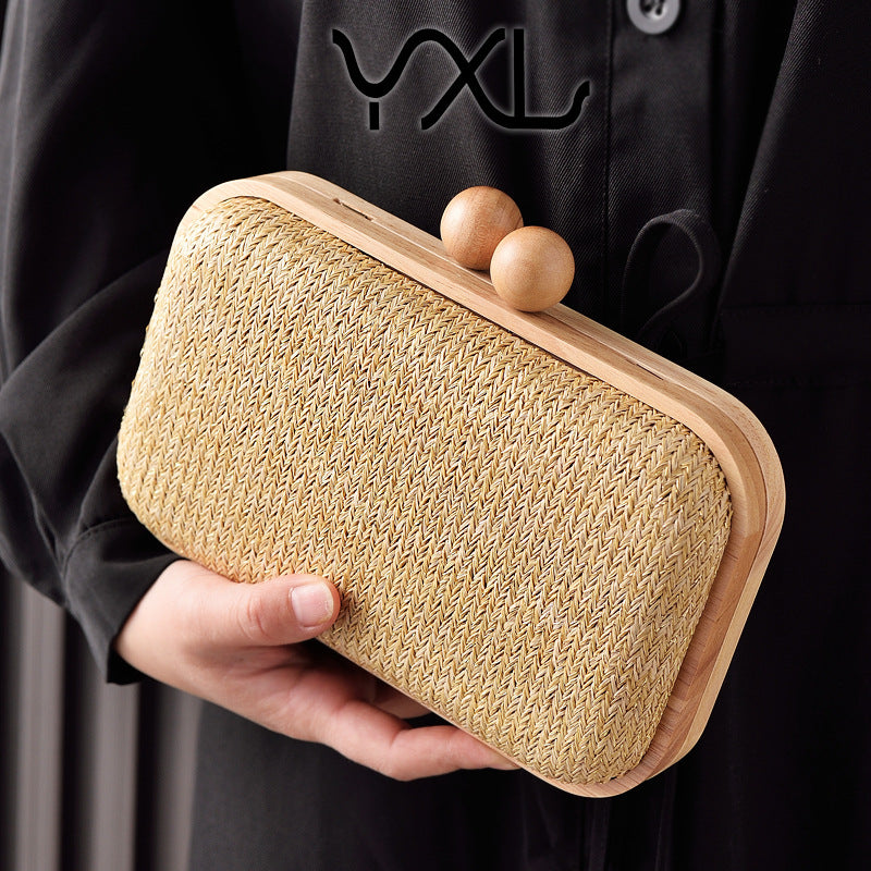 Frame Dinner Woven Fabric Clutch Daily Evening Bags