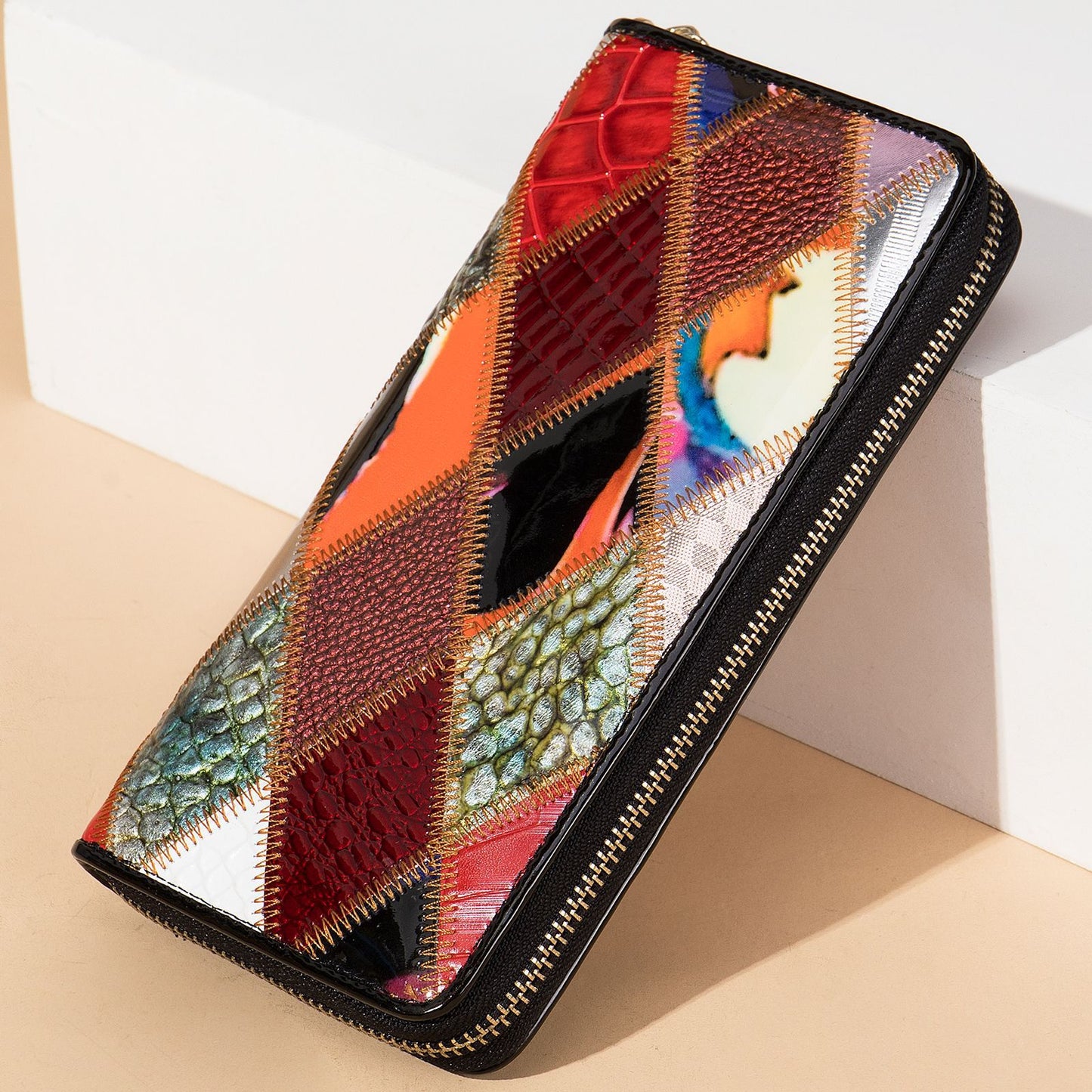 Women's Clutch Long Ethnic Style Leather Stitching Ladies Wallets