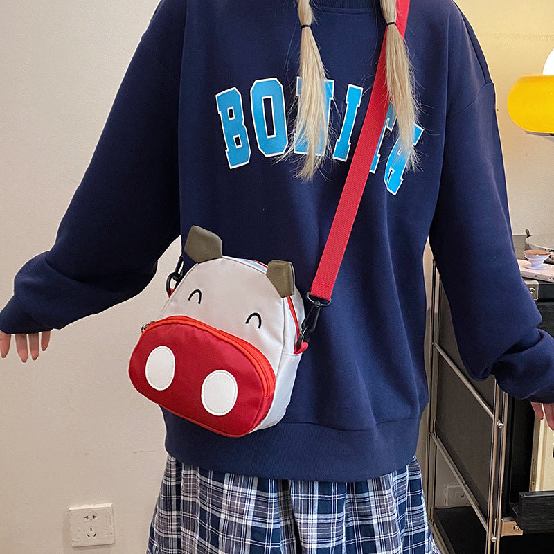Women's Tricolor Patch Pig Korean Cute Wild Backpacks