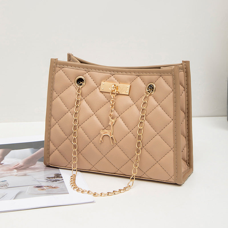 Women's Deer Pendant Decorative Embroidered Rhombus Single Women's Shoulder Bag