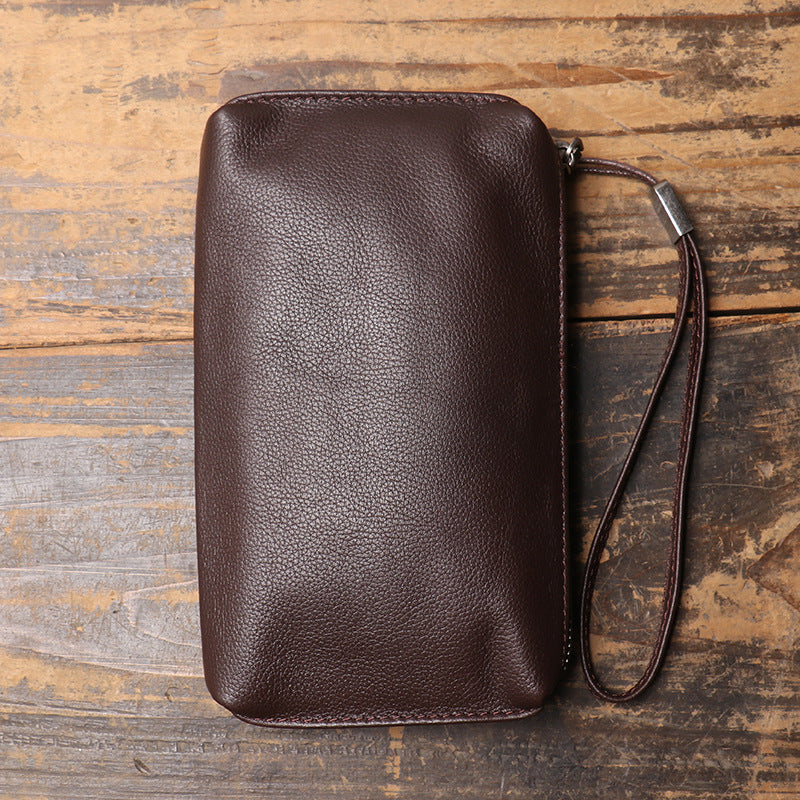 Men's Genuine Leather Clutch Soft Zip Long First Bags