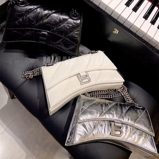 Women's High-grade First Layer Cowhide Hourglass Pleated Bags