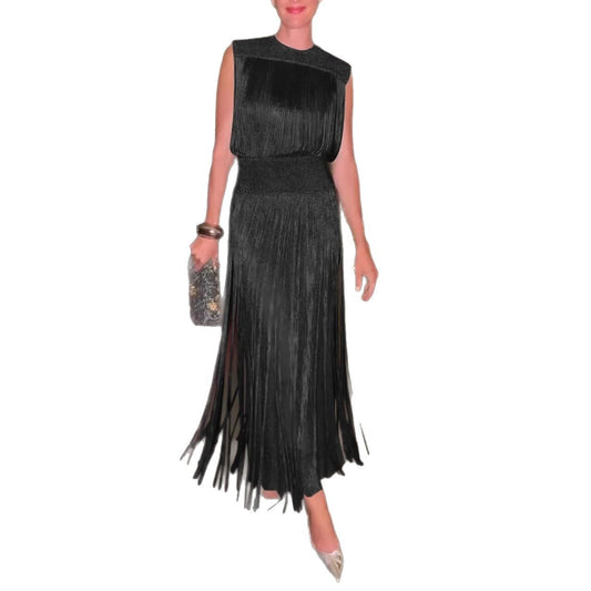 Elegant Tassel Dress Party Sleeveless Two-piece Suits