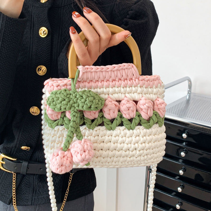 Tulip Hand-woven Homemade Strip Thread Material Finished For Women's Handbag