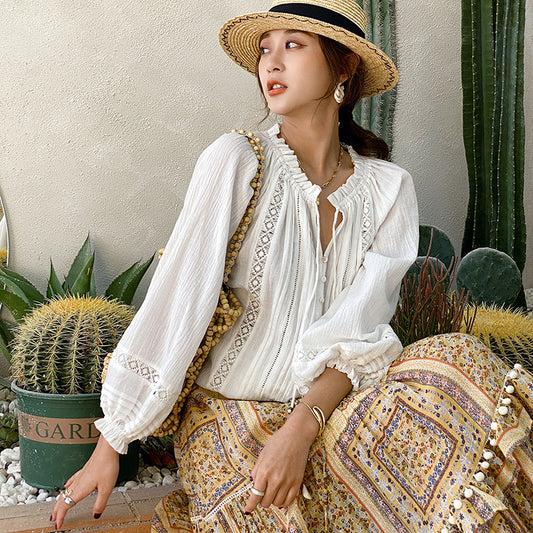 Women's Design Long-sleeved Shirt French Style White Blouses
