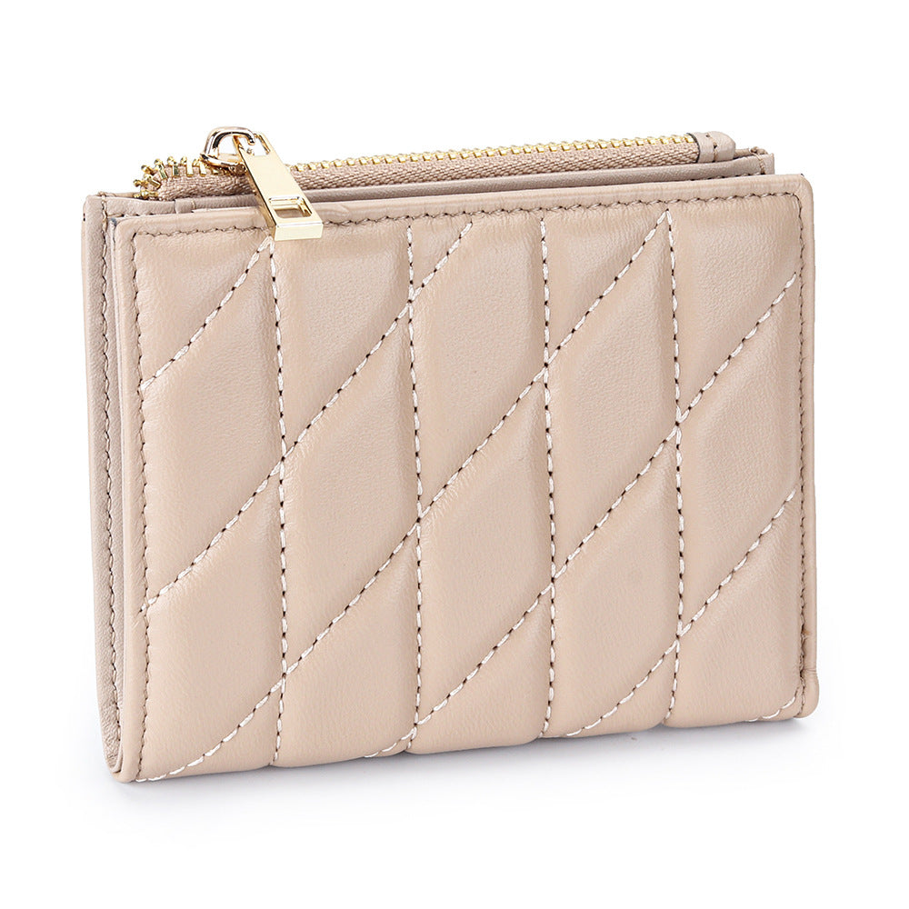 Women's Sheepskin Multiple Slots Fold Genuine Leather Ladies Wallet