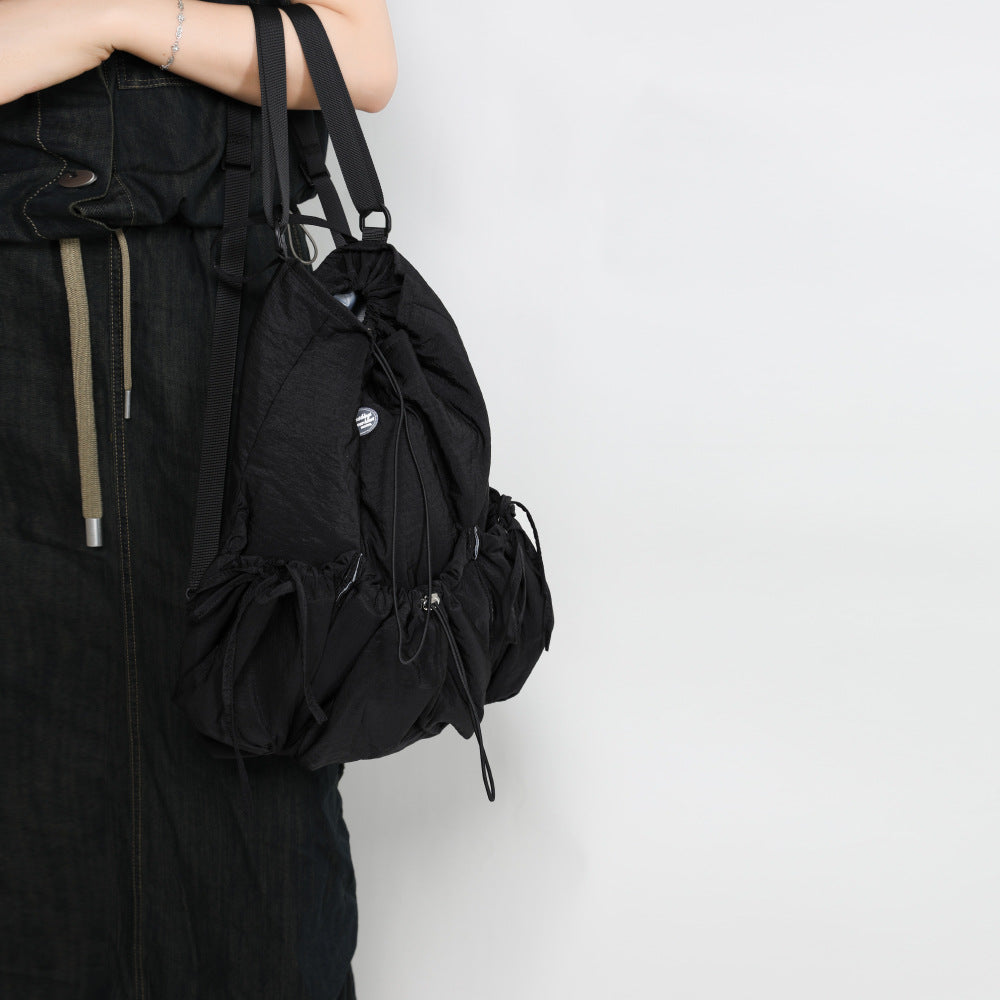 Durable Drawstring Korean Nylon Wrinkled College Backpacks