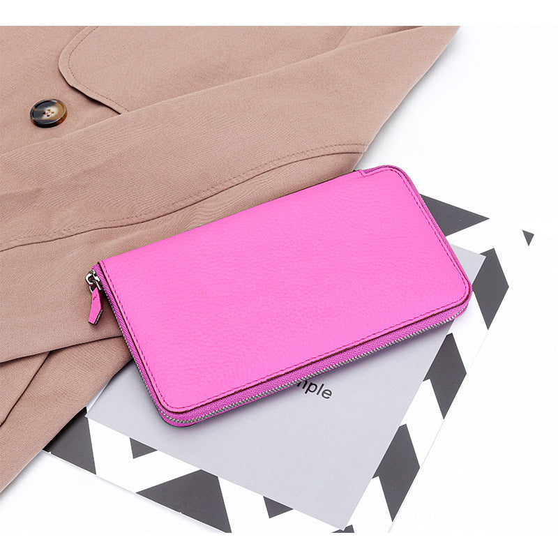 Women's High-grade Pure Cowhide Long Multifunctional Zipper Clutch Fashion Genuine Ladies Wallet