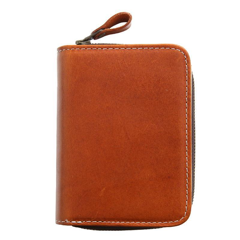 Men's Cowhide Short Genuine Vertical Zipper Green Purses