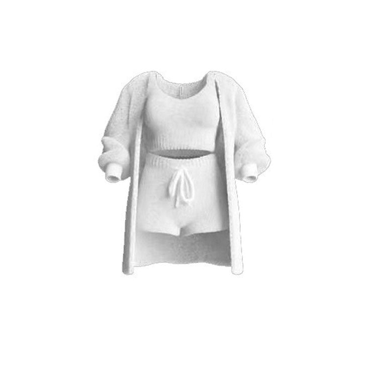 Knitted Plush Long Sleeve Set Three-piece Suits