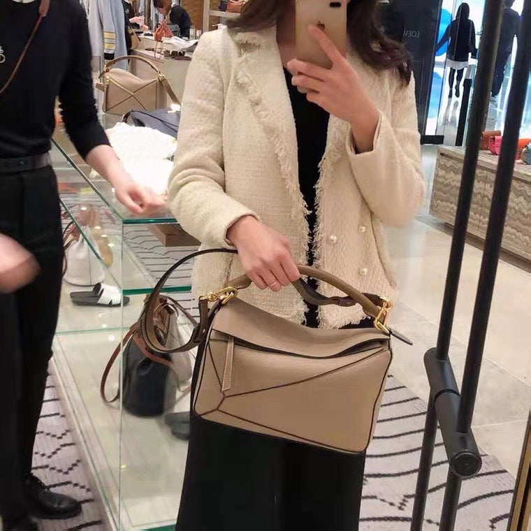 Women's Genuine Leather Portable Stitching Soft Pillow Bags